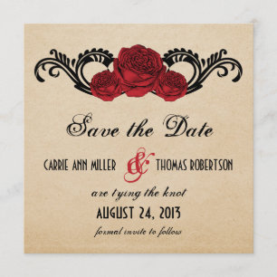 Gothic Swirl Rozen Save the Date Invite, Red