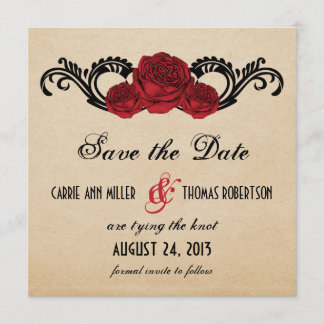 Gothic Swirl Rozen Save the Date Invite, Red