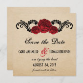 Gothic Swirl Rozen Save the Date Invite, Red (Voorkant / Achterkant)