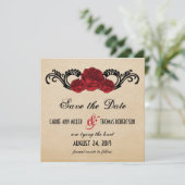 Gothic Swirl Rozen Save the Date Invite, Red (Staand voorkant)