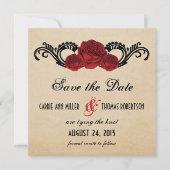 Gothic Swirl Rozen Save the Date Invite, Red (Voorkant)