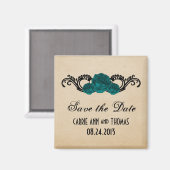 Gothic Swirl Rozen Save the Date Magnet, Blauwgroe Magneet (Voorkant / Achterkant)