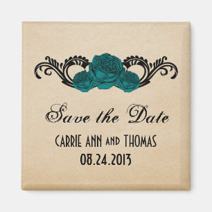 Gothic Swirl Rozen Save the Date Magnet, Blauwgroe Magneet