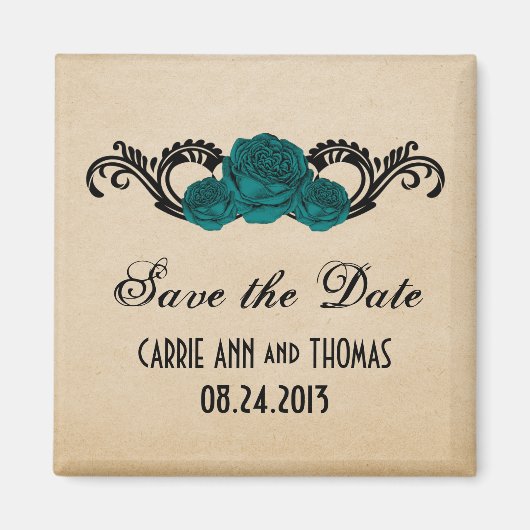 Gothic Swirl Rozen Save the Date Magnet, Blauwgroe Magneet (Voorkant)