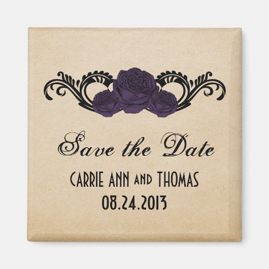 Gothic Swirl Rozen Save the Date Magnet, Paars Magneet (Voorkant)