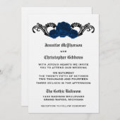 Gothic Swirl Rozen Wedding Invite, Blue Kaart (Voorkant / Achterkant)