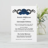 Gothic Swirl Rozen Wedding Invite, Blue Kaart (Staand voorkant)