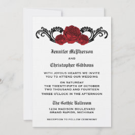 Gothic Swirl Rozen Wedding Invite, Red Kaart