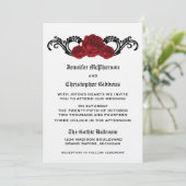 Gothic Swirl Rozen Wedding Invite, Red Kaart (Staand voorkant)