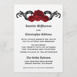 Gothic Swirl Rozen Wedding Invite, Red Kaart