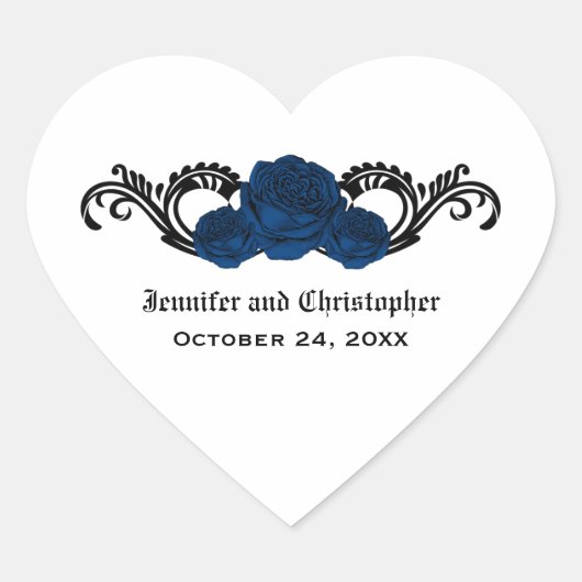 Gothic Swirl Rozen Wedding Stickers, Blue Hart Sticker (Voorkant)