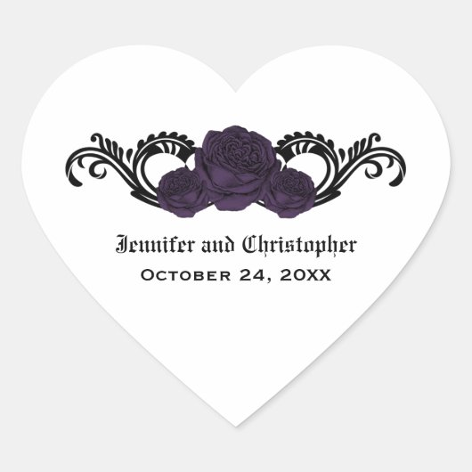 Gothic Swirl Rozen Wedding Stickers, Paars Hart Sticker (Voorkant)