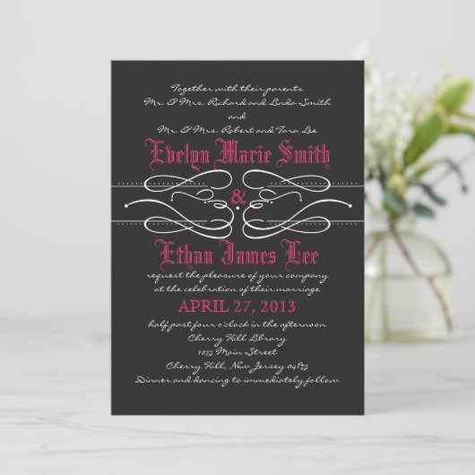 Gothic Swirl Wedding Invitation Kaart (Staand voorkant)