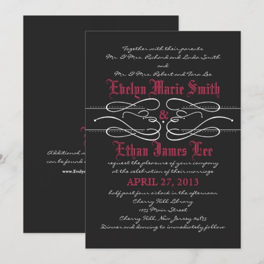 Gothic Swirl Wedding Invitation Kaart (Voorkant / Achterkant)