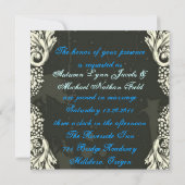 Gothic Swirls Blauwe Vlinder Steampunk Bruiloft Kaart (Achterkant)