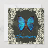 Gothic Swirls Blauwe Vlinder Steampunk Bruiloft Kaart (Voorkant)