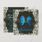 Gothic Swirls Blue Butterfly steampunk Weddenschap Kaart (Voorkant / Achterkant)