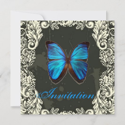 Gothic Swirls Blue Butterfly steampunk Weddenschap Kaart (Voorkant)
