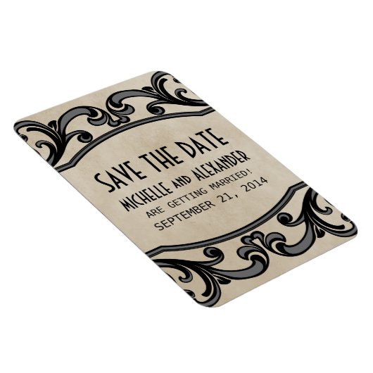 Gothic Swirls Save the Date Magnet, Grey Magneet (Rechterzijde)
