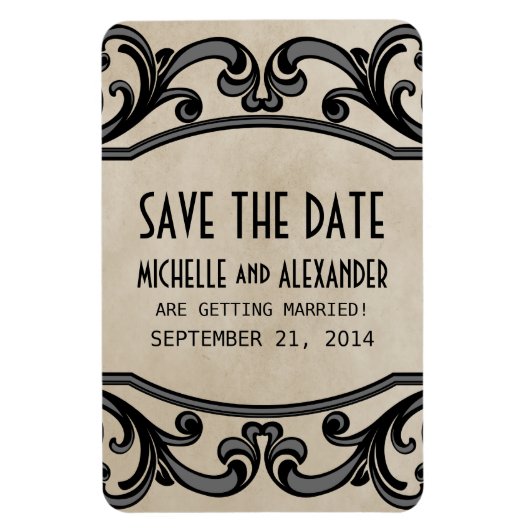 Gothic Swirls Save the Date Magnet, Grey Magneet (Verticaal)