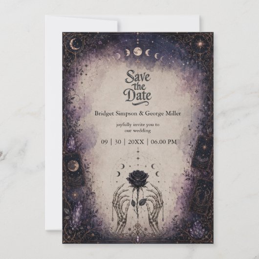 Gothic Tarot Maan Roos Skelet Bruiloft Kaart (Voorkant)