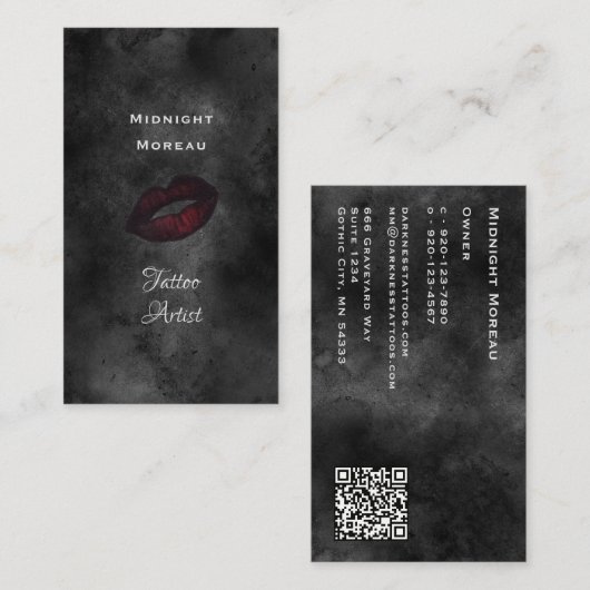 Gothic Tattoo Artiest Red Lips QR Code Visitekaartje (Voorkant / Achterkant)