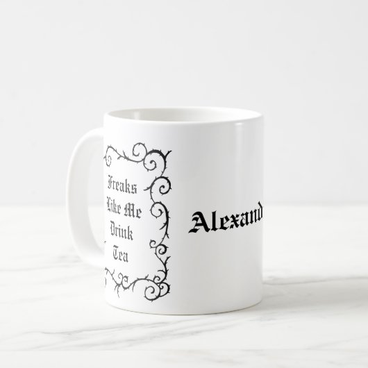 Gothic Tea Drinker Aangepaste naam Gepersonaliseer Koffiemok (Voorkant links)