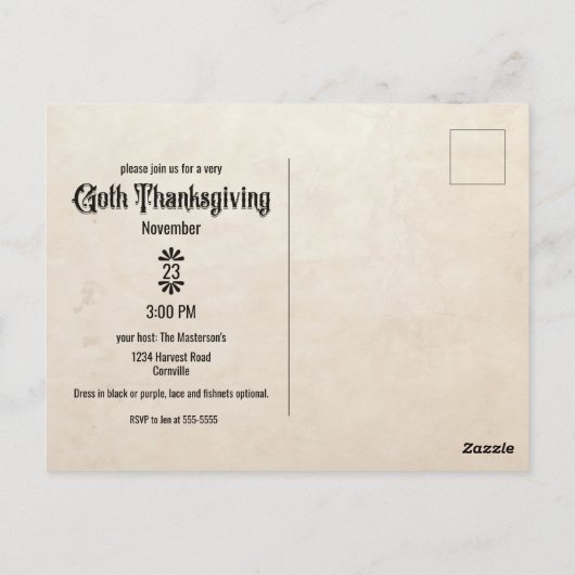 Gothic Thanksgiving Briefkaart (Achterkant)