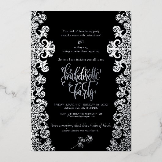 Gothic Theme Black Bachelorette Party Folie Uitnodiging (Voorkant)
