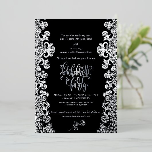 Gothic Theme Black Bachelorette Party Folie Uitnodiging (Staand Voorkant)