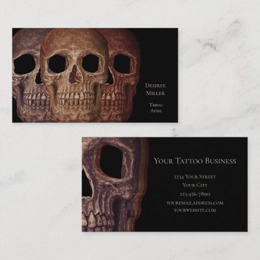 Gothic Three Skulls Sepia Brown Macabre Visitekaartje (Voorkant / Achterkant)