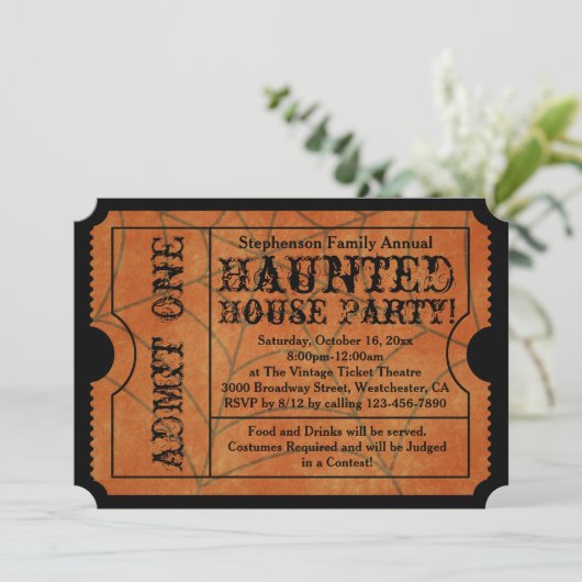  Gothic Ticket Haunted House Halloween Party Kaart (Staand voorkant)
