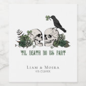 Gothic Til Death Ierse bruiloft Groene Bloemen Sch Wijn Etiket (Enkel label)