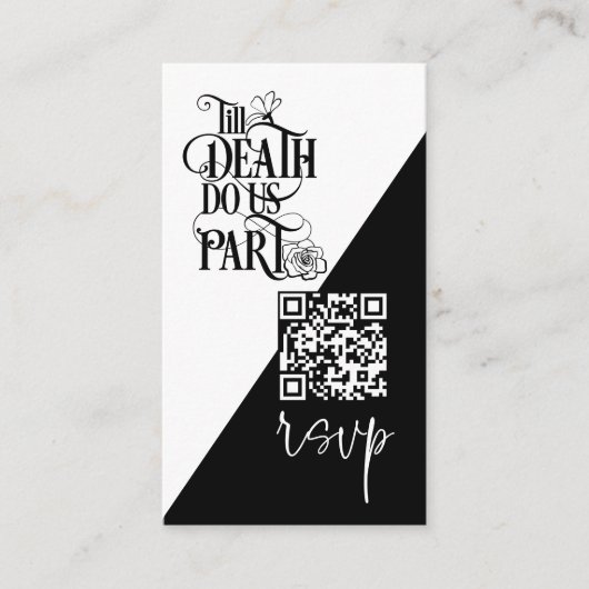 Gothic Til Death Us Do Part QR Bruiloft Zwart RSVP Informatiekaartje (Voorkant)