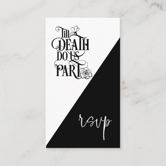 Gothic Til Death Us Do Part QR Zwart Bruiloft RSVP Informatiekaartje (Voorkant)
