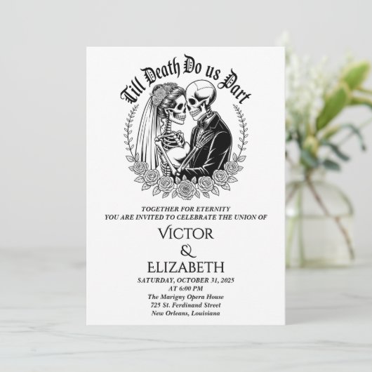 Gothic Till Death Do Us Part Een Skeleton-bruiloft Kaart (Staand voorkant)