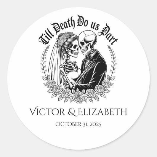 Gothic Till Death Do Us Part Een Skeleton-bruiloft Ronde Sticker (Voorkant)