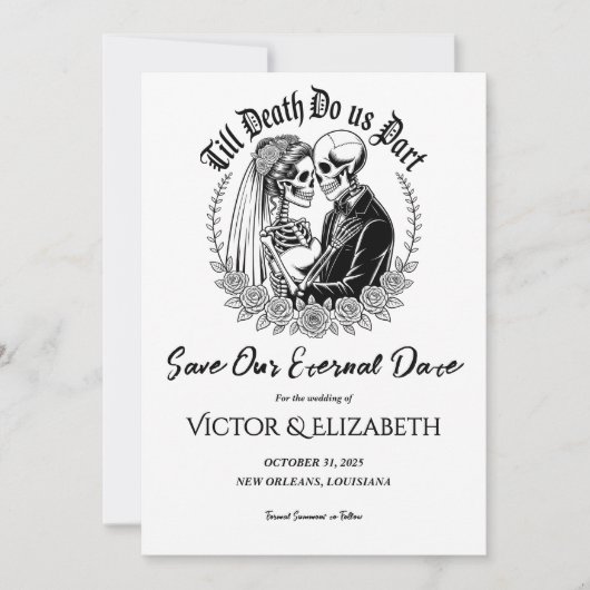 Gothic Till Death Do Us Part Een Skeleton-bruiloft Save The Date (Voorkant)