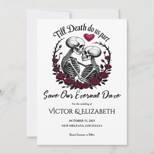 Gothic Till Death Do Us Part Skeleton Roos bruilof Save The Date (Voorkant)