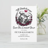 Gothic Till Death Do Us Part Skeleton Roos bruilof Save The Date (Staand voorkant)