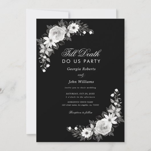 Gothic Till Death Do us Party Zwart Bloemen Bruilo Kaart (Voorkant)