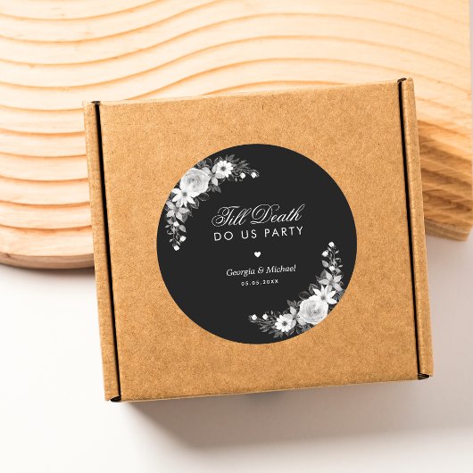 Gothic Till Death Do us Party Zwart Bloemen Bruilo Ronde Sticker
