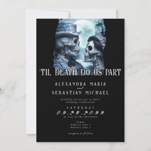 Gothic Till Death Porseleinen Schedels Maan Bruilo Kaart (Voorkant)
