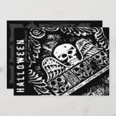 Gothic Tombstone Skull and Wings Halloween Party Kaart (Voorkant / Achterkant)