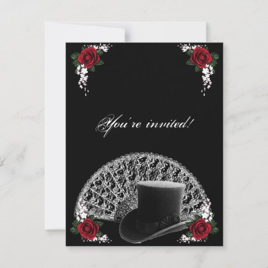 Gothic Top Hat en Fan Victoriaans Wedding Kaart (Voorkant)