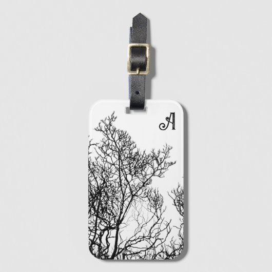 Gothic Tree Black and White Personalized Bagagelabel (Voorkant (verticaal))