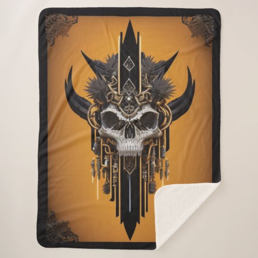 Gothic Tribal Skull Sherpa Blanket Deken (Voorkant)