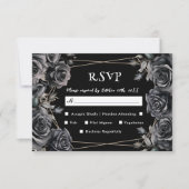 Gothic Trouwkaart  Zwarte Donkere Bloemrijke RSVP  (Voorkant)