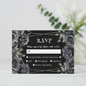 Gothic Trouwkaart  Zwarte Donkere Bloemrijke RSVP  (Staand voorkant)