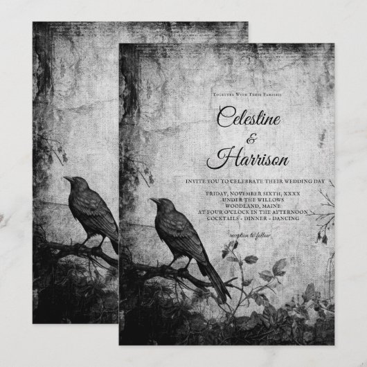 Gothic Tuin Raven Zwarte Bruiloft Kaart (Voorkant / Achterkant)